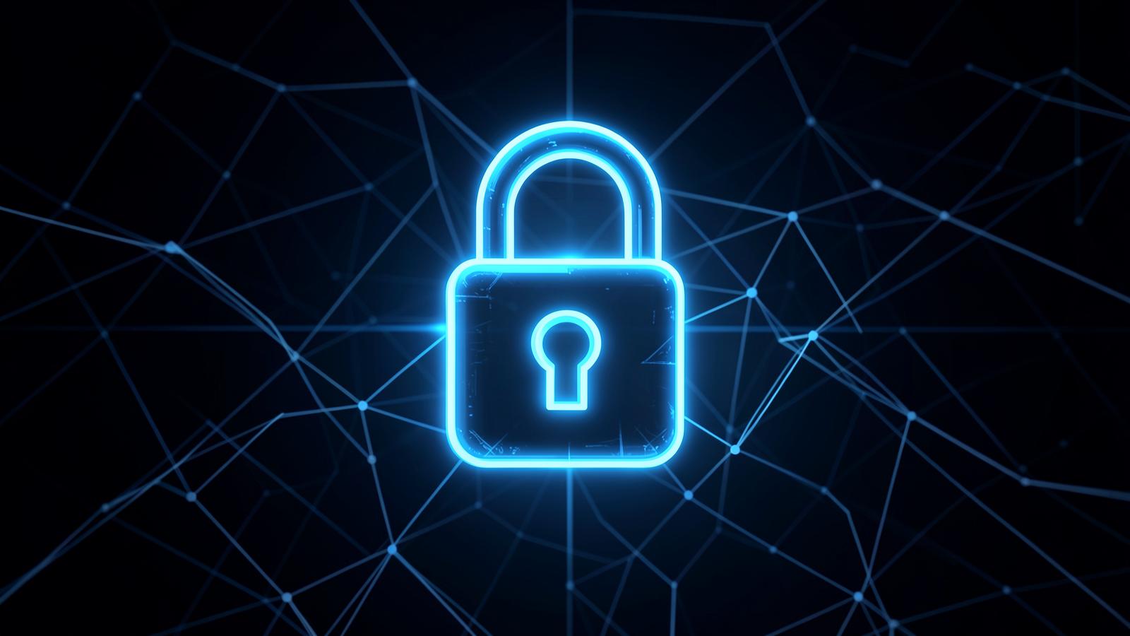 Digitales Vorhängeschloss über einem Netzwerk
