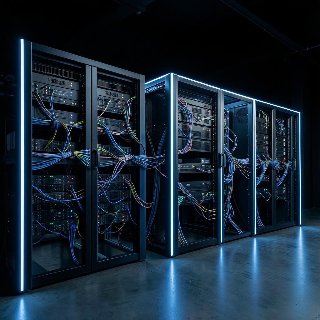 Server-Racks in einem gepflegten Rechenzentrum